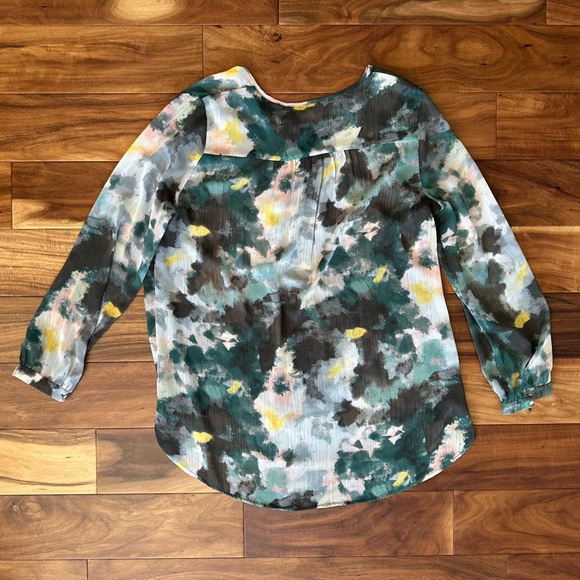 Merona Watercolor Patterned Sheer Henley Shirt size Large - Picture 3 of 3